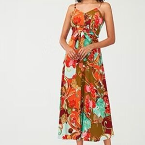 MSK Colorful Bohemian Floral Midi Dress, Sleeveless Flowy, Summer